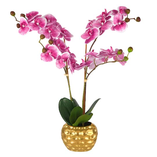 24" Tabletop Pink Orchid Plant in Gold Ceramic Pot by Ashland®
